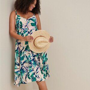 Torrid NWT Midi Challis Button-Front Dress 4X Palm Leaves Sleeveless